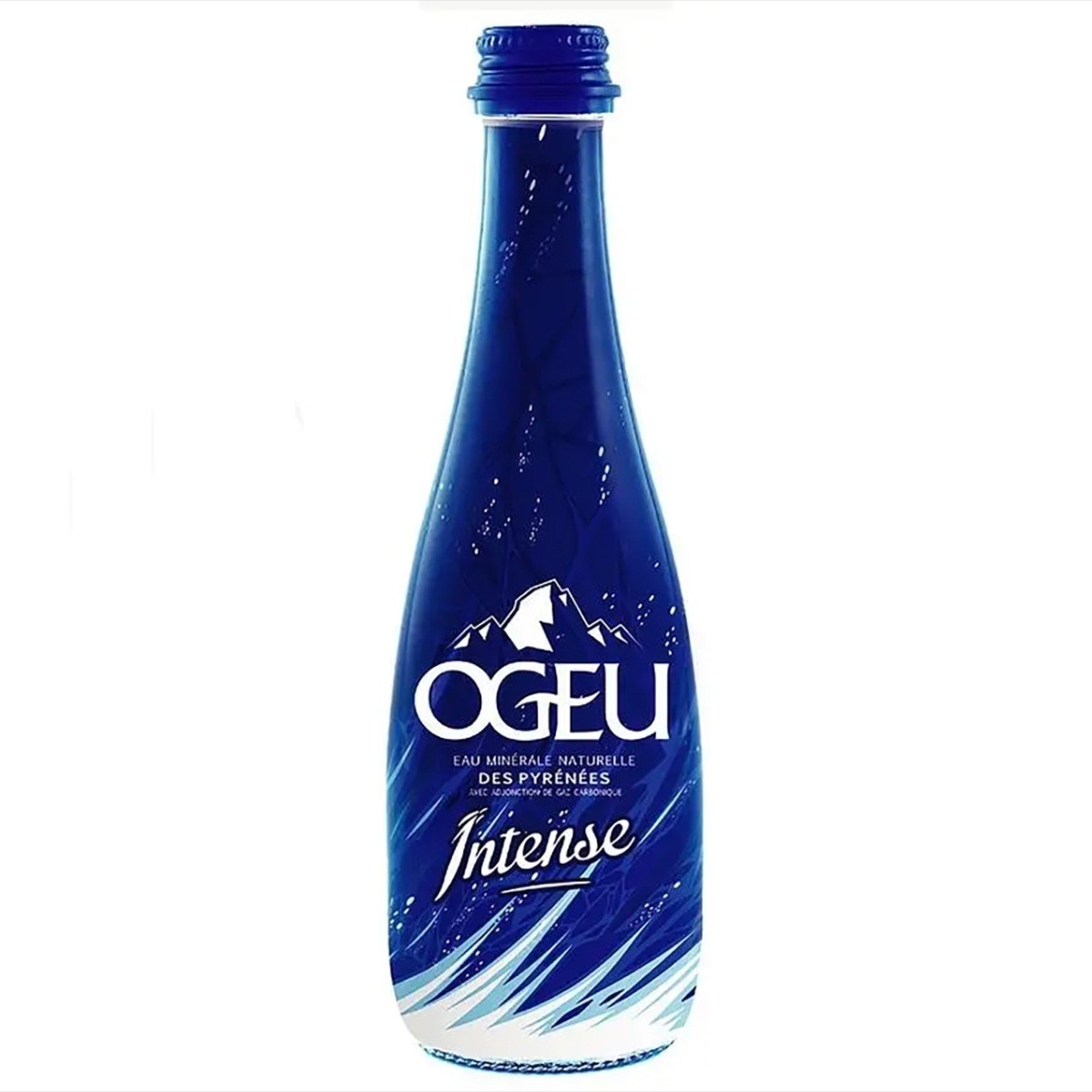 Ogeu INTENSE SPARKLING Spring Water (Blue) from the Pyrenees Mountain - Blue Glass Bottle 20/330ml