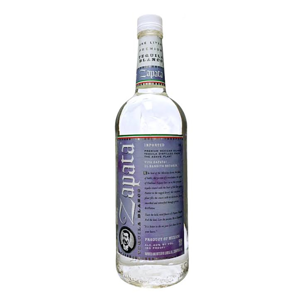 Tequila Silver  "Zapata"  40% alcohol / 80 PROOF   12X1L